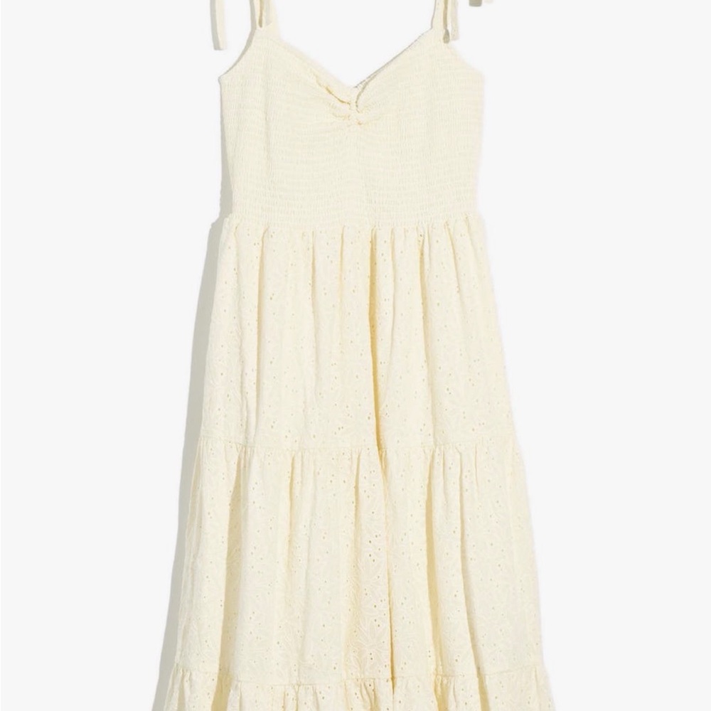 Madewell Cream Eyelet Tiered Midi Dress with Tie Straps